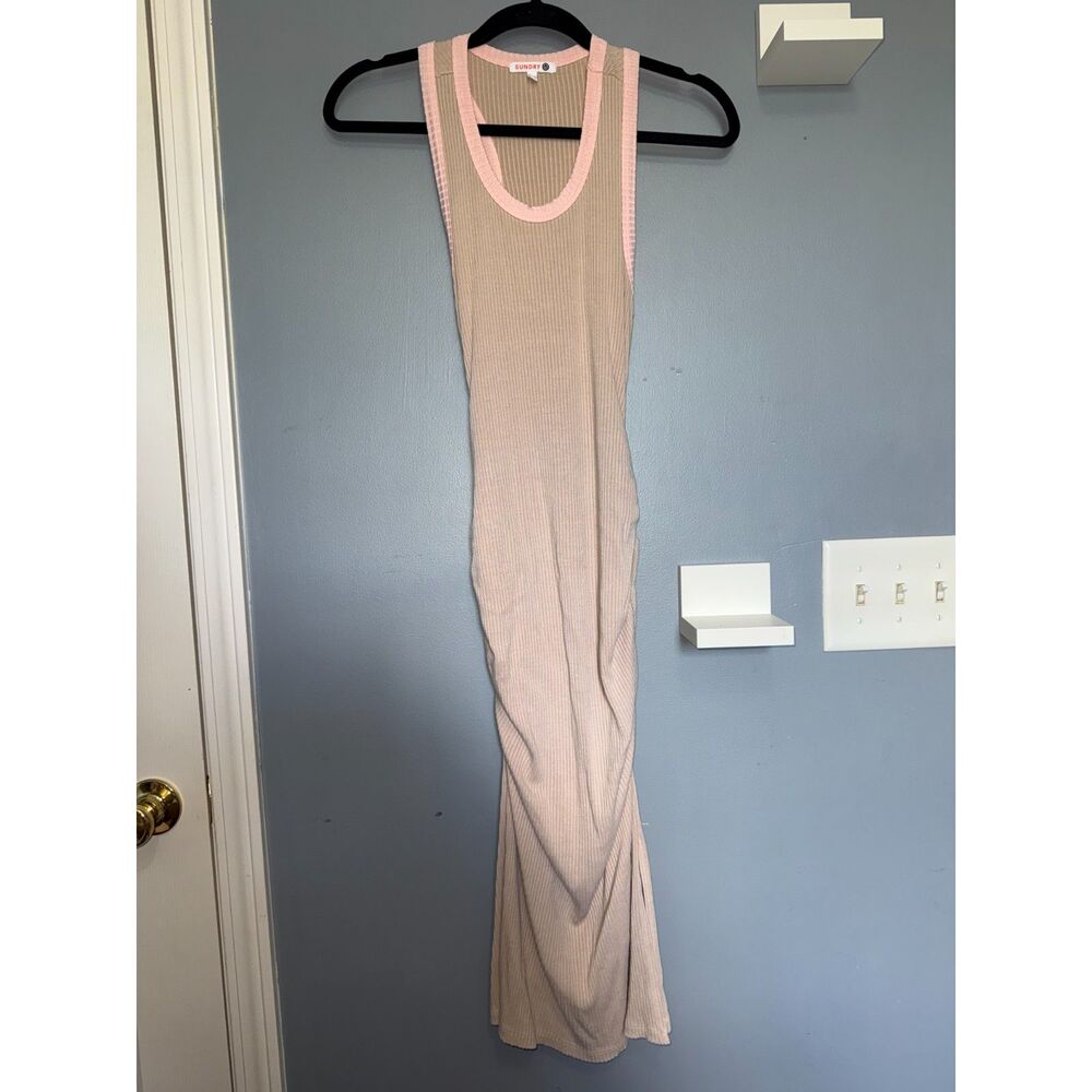 Sundry · Anthropologie Parchment & Peach Color-Block Ribbed Midi Dress | Size 1